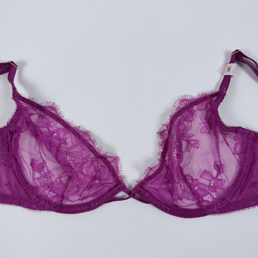 Victoria's Secret Very Sexy Fuchsia Lace Unlined Low-Cut Demi Underwire Bra 36B